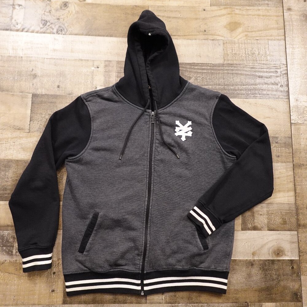 Zoo York Zip-Up Hoodie Jacket‎ Men’s Large Gray Black Fleece Lined Streetwear
